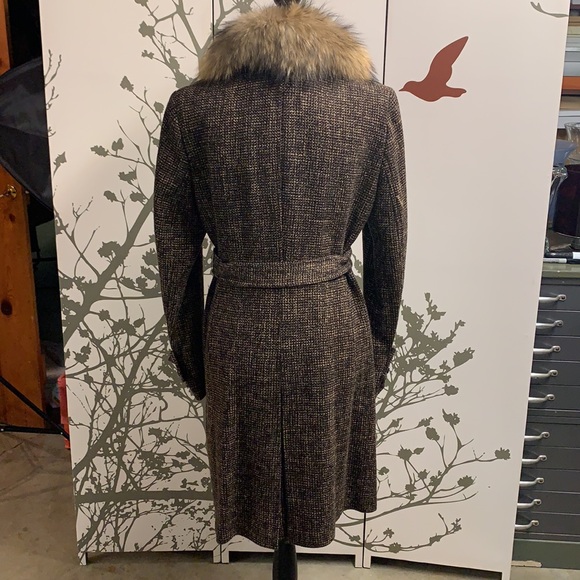 Ann Taylor Brown Tweed Coat with Faux Fur Collar - Picture 5 of 6